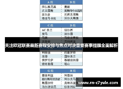 关注欧冠联赛最新赛程安排与焦点对决重要赛事提醒全面解析